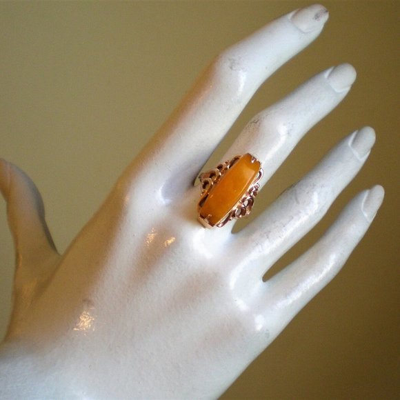 Russian 14K 583 Rose Pink Gold Baltic Butterscotch Egg Yolk Amber Cocktail RING - Picture 9 of 10